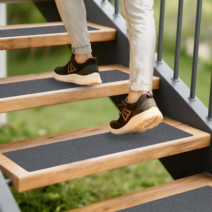 LifeGrip Outdoor Stair Treads Non-Slip 12 Pack, 6"x32" Waterproof Grip Tape for Wooden Steps, Deck, Porch - 80-Grit Adhesive Strips for Dogs, Kids & Elderly Safety