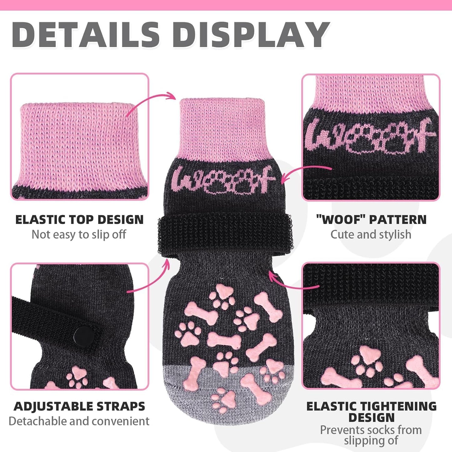 KOOLTAIL Dog Socks Shoes for Hot Pavement to Prevent Licking Paws, Winter Dog Boots&Paw Protector for Hardwood Floors Anti Slip,Traction Control Grip Booties for Small Medium Large Senior Dogs,Black M