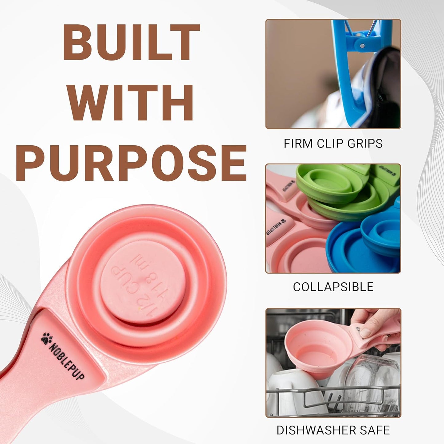 MeasureMate Pet Food Scoops with Bag Clip for Dog and Cat - 3-in-1 Multi-Function Collapsible Food Measuring Cup - 1 Cup Capacity, 8oz, Green - Dishwasher Safe