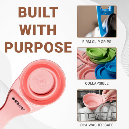 MeasureMate Pet Food Scoops with Bag Clip for Dog and Cat - 3-in-1 Multi-Function Collapsible Food Measuring Cup - 1 Cup Capacity, 8oz, Green - Dishwasher Safe
