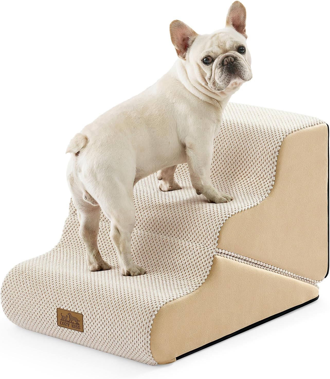 COZY KISS Dog Stairs for Small Dogs, 3-Step 2 in 1 Transformable Pet Stairs for Couch and Bed, 15.7" H Dog Steps for Old Cats, Puppy, Small Dogs (Beige, 17.7x28.3x19.7 in, 4.0)