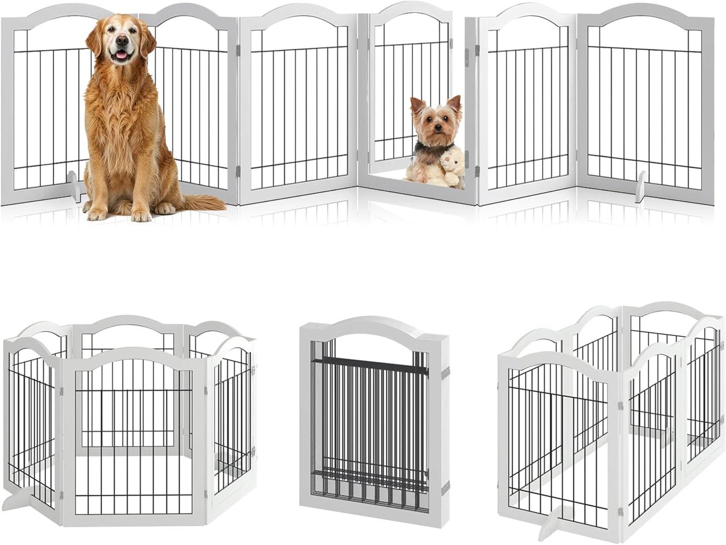 Vantas Espresso Wooden Folding Dog Gate 144" Wide x 30" Tall with Door, Freestanding Pet Gate, Pet Puppy Safety Fence