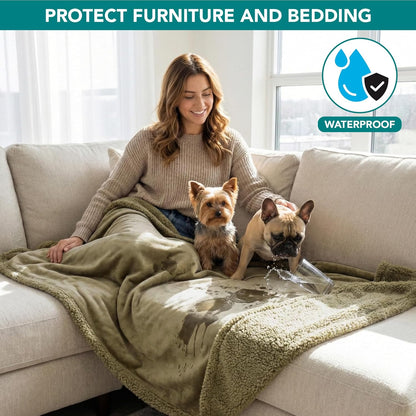 PetAmi Waterproof Dog Blanket for Couch, Large 60x40, Pee Proof Sherpa Fleece Reversible Pet Throw, Furniture Protector for Bed Sofa Kennel, Soft Washable Cover for Medium Dogs Cats, Grey Sherpa