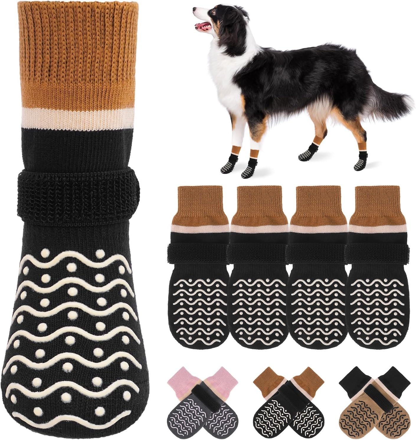 BEAUTYZOO Dog Socks to Prevent Licking Paws -Dog Shoes for Hot Pavement & Hardwood Floors Anti Slip, Traction Control Boots & Paw Protectors with Double Side Grips for Small Medium Large Senior Dogs