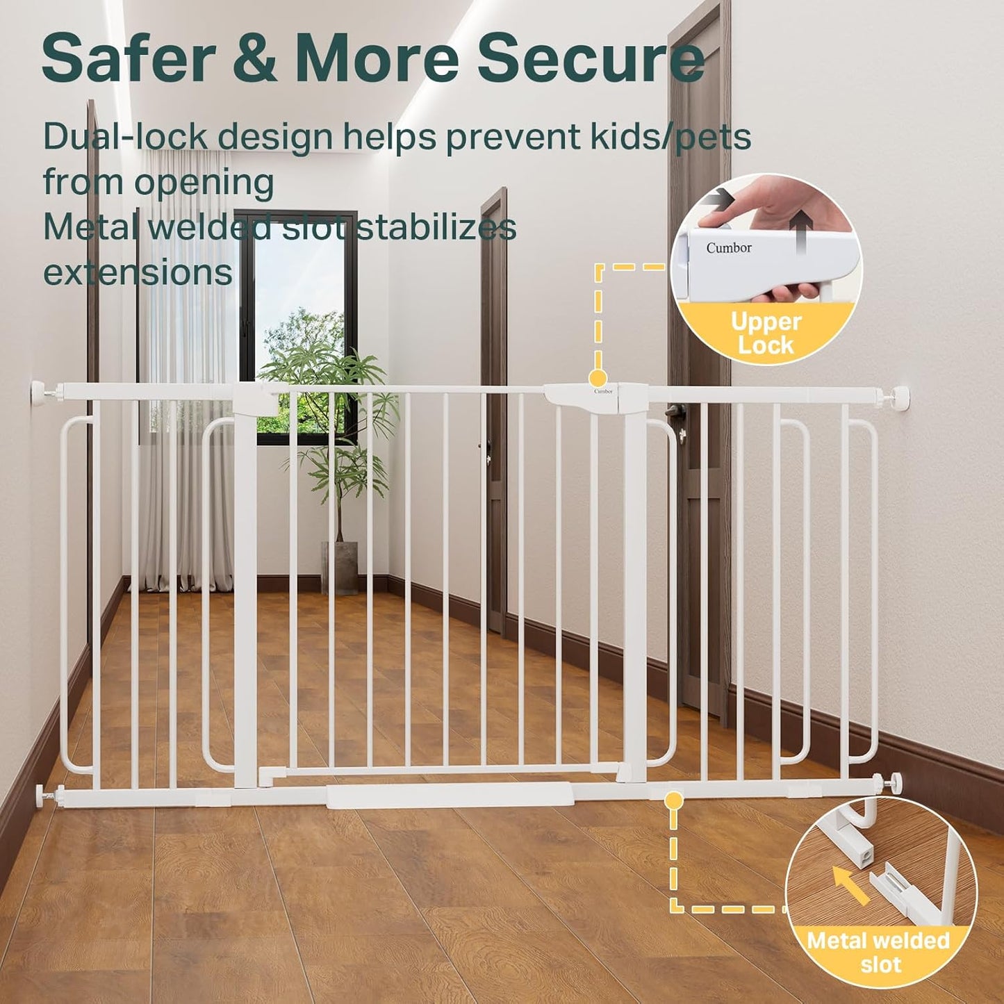 Cumbor 36.6-64" Extra Wide Baby Gate for Stairs, Dog Gates for Doorways, Auto-Close Pet Gate Indoor, Pressure Mounted Walk Through Safety Child Gate for Kids Toddler, Tall Pet Puppy Fence Gate, Brown
