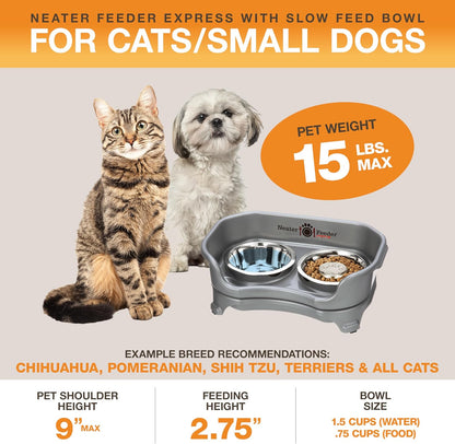 Neater Feeder Express Mess Proof Dog Bowls Elevated for Small Breeds under 15 Lb, Made in USA, No Spill Raised Dog Food Bowl Stand, Stainless Steel Food and Water Bowl Set, Feeding Station, Cappuccino