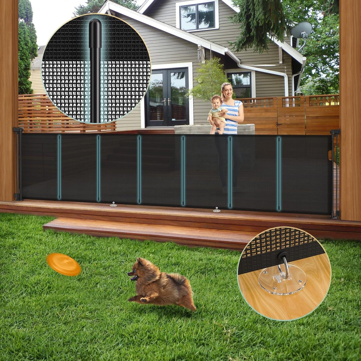 Retractable Baby Gates Extra Wide 150" × 34" Tall for Large Opening 12.5 Foot Retractable Dog Gate for Doorways, Stairs, Aisle, Indoor/Outdoor Retractable Gate for Garage, Hallways, Deck
