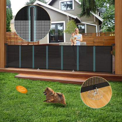 Retractable Baby Gates Extra Wide 150" × 34" Tall for Large Opening 12.5 Foot Retractable Dog Gate for Doorways, Stairs, Aisle, Indoor/Outdoor Retractable Gate for Garage, Hallways, Deck