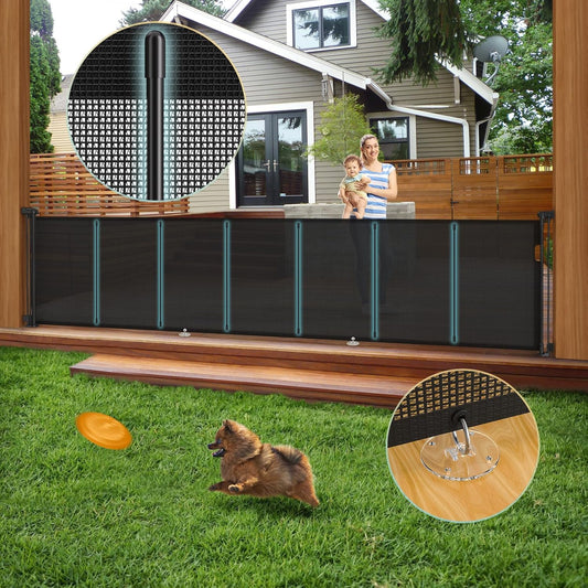 Retractable Baby Gates Extra Wide 150" × 34" Tall for Large Opening 12.5 Foot Retractable Dog Gate for Doorways, Stairs, Aisle, Indoor/Outdoor Retractable Gate for Garage, Hallways, Deck