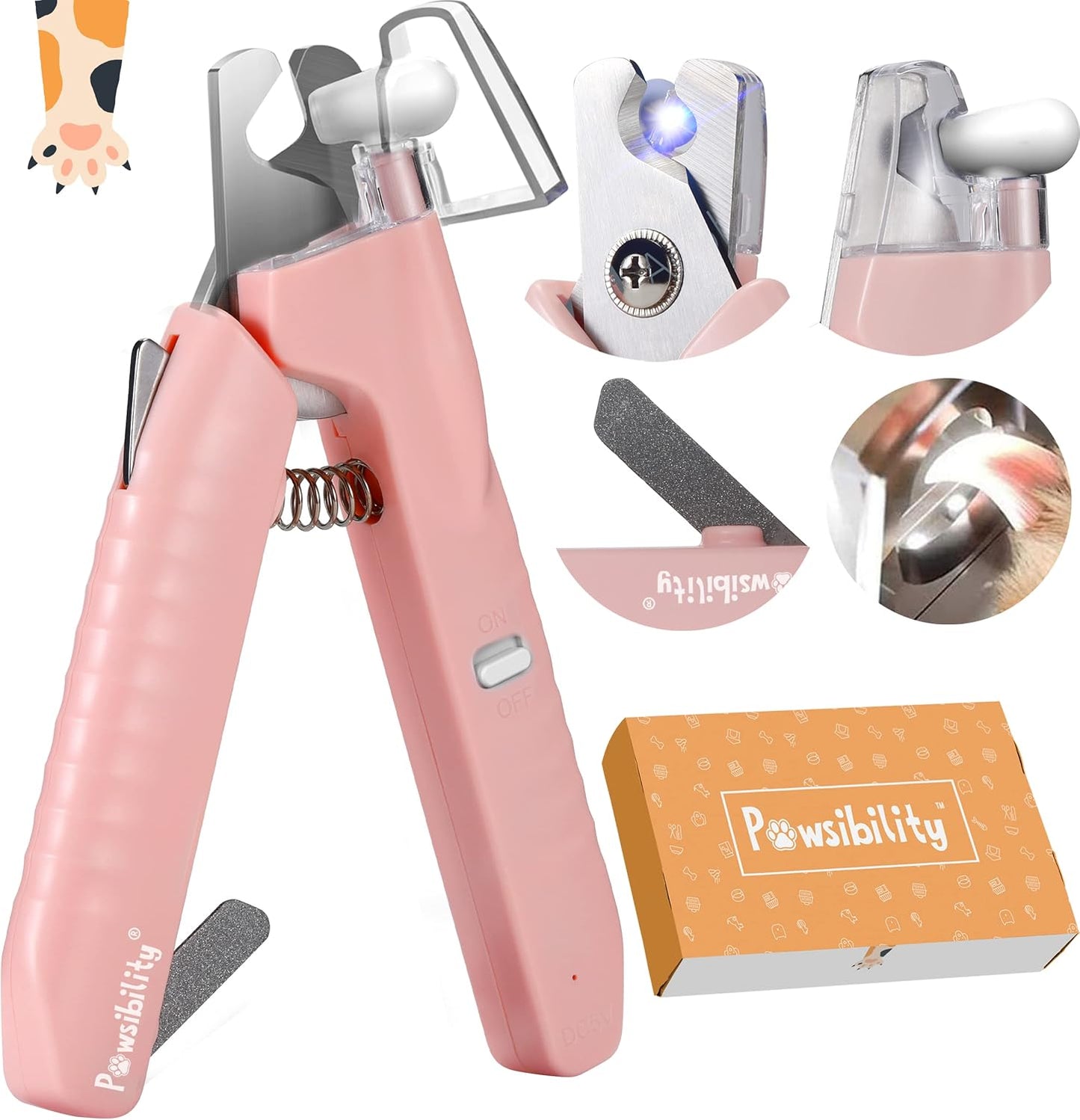 Pawsibility Pet Nail Clipper PRO 2026 - Quick-Vision LED Light | 2-Stage Adjustable Professional-Grade Blade | Adjustable Magnifier Safety Guard - for Cats, Small, Medium and Large Dogs - Brown