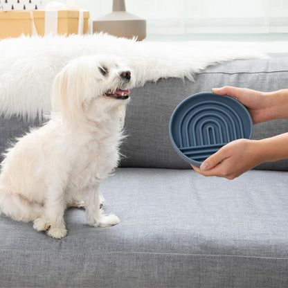 Should We Go? Slow Feeder for Dogs & Puppies, The Slowdown Bowl Silicone Slow Eating, Modern Lick Mat Design, Reduces Gulping, Fits 2 Cups, 7.5” Across x 1.5” Tall, Mealtime Challenge, Medium-Blush