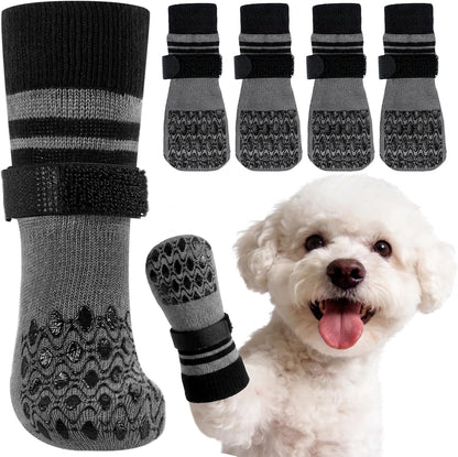 Kuoser Non Slip Dog Socks for Hardwood Floors, Dog Grippy Socks with Double-Sided Traction, Anti Slip Dogs Booties Paw Protectors to Prevent Licking Paws for Small Medium Large Senior Dogs, 4 Pack-M