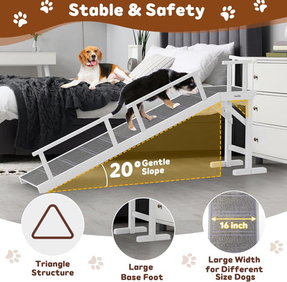 Onelike Wooden Dog Ramp for Bed with Removable Side Rail and Non-Slip Carpet, Stable Pet Ramp Stair for Couch Sofa for Small & Large & Senior Dogs, 74" Long Ramp Brown