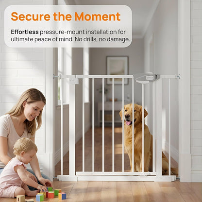 Safety Gate for Stairs & Doorways, Auto-Close Baby Gate or Dog Gate – Pressure Mount No Drilling, 30" Tall All Metal Frame with Dual Locking System (White, 30" Tall 29"-33" Wide)
