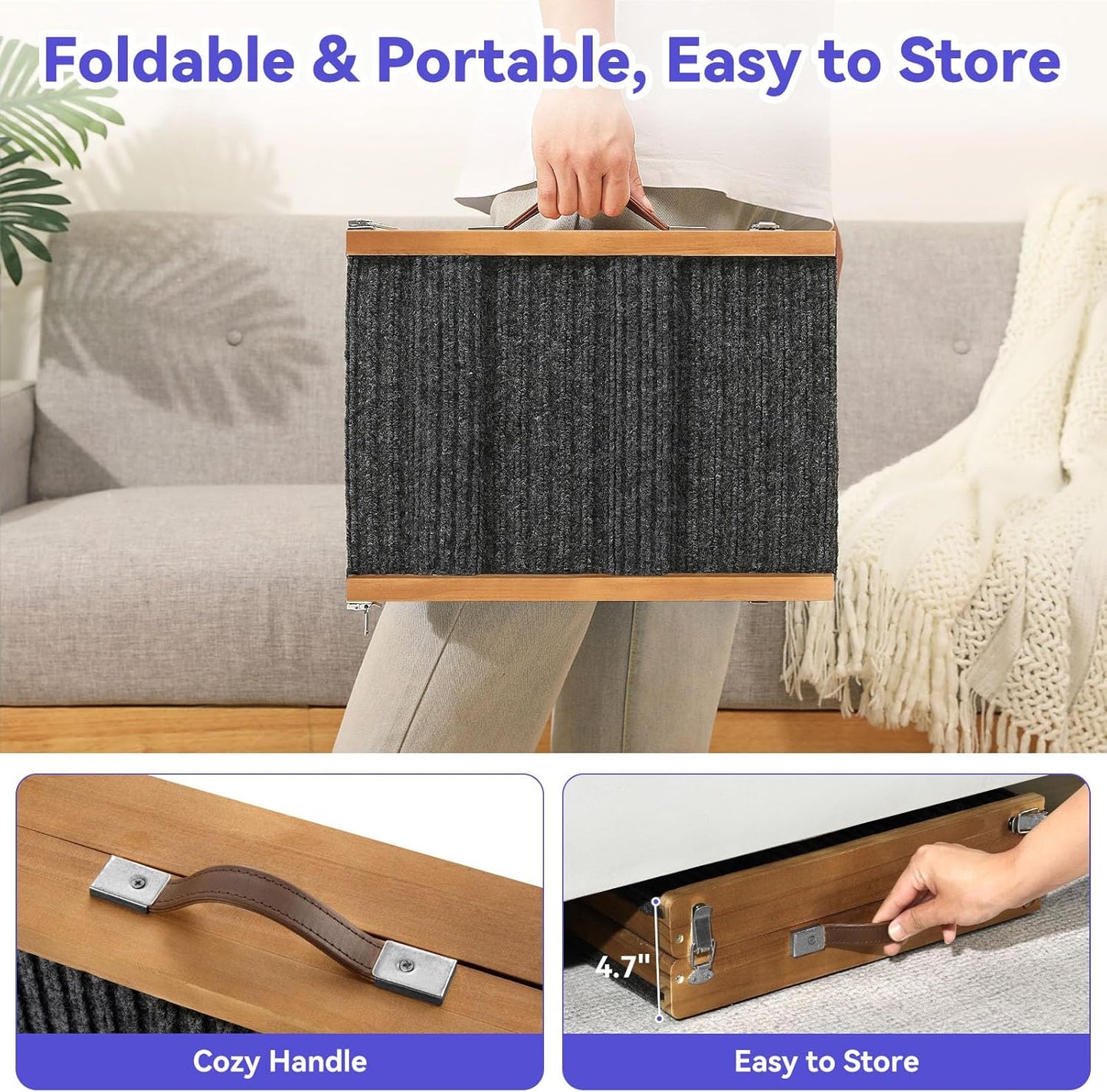 2026 Upgraded Dog Ramp for Couch, Foldable Small Dog Ramp for Sofa, 4 Adjustable Height from 13'' to 21", Portable Stable Pet Steps with Non-Slip Pad, Pet Ramps Use for Sofa Couch Stairs