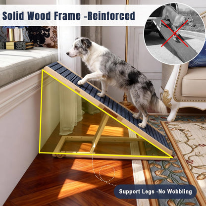 Adjustable Wooden Dog Ramp for Small & Medium Dogs, 27.6" Long x 11.8" Wide Portable Pet Ramp for Bed, Couch, Sofa & Car, Anti-Slip Carpet, Lightweight Foldable Indoor Outdoor Travel Dog Ramp