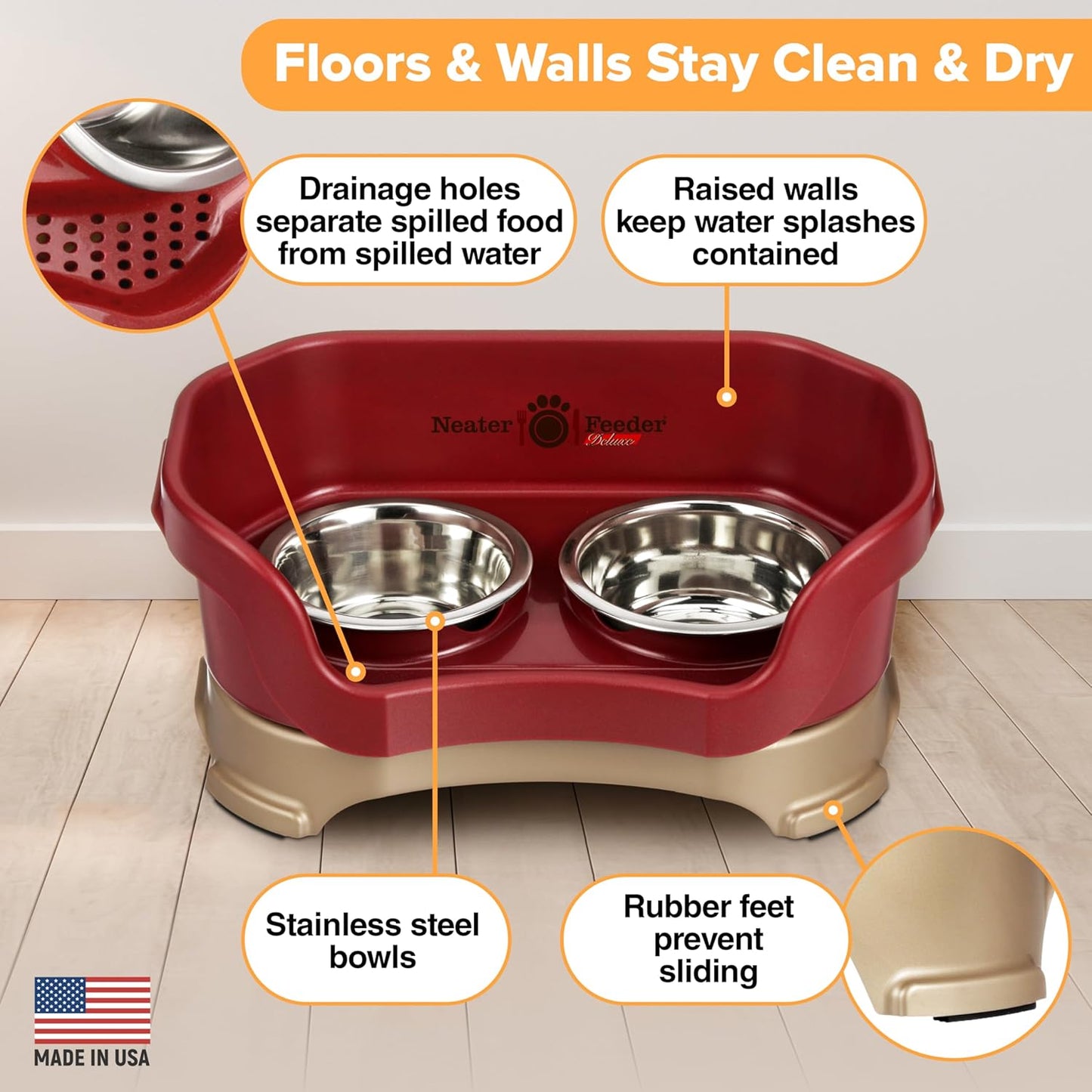 Neater Pet Brands Neater Feeder Deluxe Mess Proof Dog Bowls Elevated for Large Dogs Over 40 lbs, Made in USA, No Spill Raised Dog Food Bowl Stand Feeding Station, Food and Water Bowl Set, Black