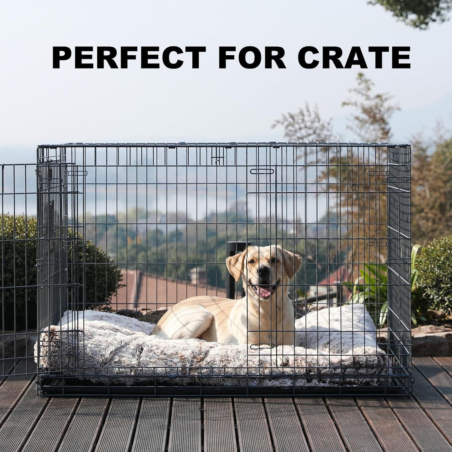 Bedfolks Waterproof Dog Crate Bed, Plush With Removable Washable Cover, Faux Fur Crate Pad for Medium Dogs, Fluffy Kennel 29"x21", Dark Grey