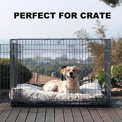 Bedfolks Waterproof Dog Crate Bed, Plush With Removable Washable Cover, Faux Fur Crate Pad for Medium Dogs, Fluffy Kennel 29"x21", Dark Grey