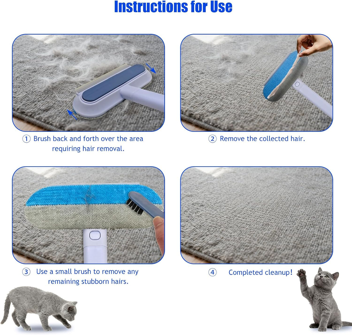 Pet Hair Remover for Furniture,Effective Lint Brush for Dog and Cat Hair,Reusable Washable Dog and Cat Hair Lint Removal Brush, 4 in 1 Multifunctional Pet Hair Removal Broom