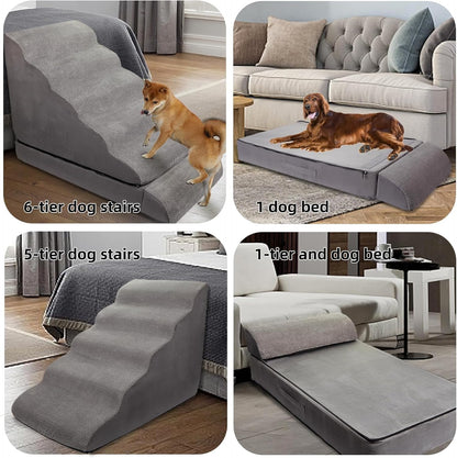 Dog Stairs for High Beds 30-36 inches Tall, 6-Step Pet Stairs/Steps for High Bed 32-36 inches for Small Large Dogs, Foam Dog Steps for Beds for Old Dogs/Cats, Dark Grey