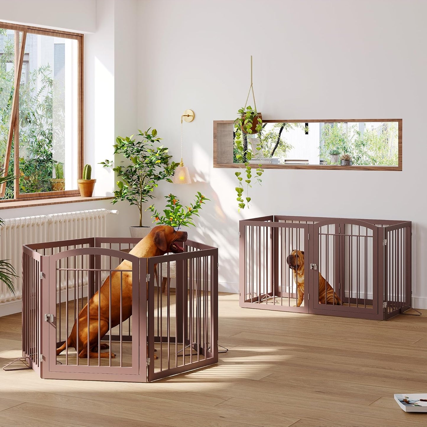 JSB 96-inch Extra Wide 30-inch Tall Dog gate with Door Walk Through, Freestanding Pet Gate for Halls, Stairs & Home, Pet Puppy Safety Dog Fence with 2PCS Support Feet (Black)