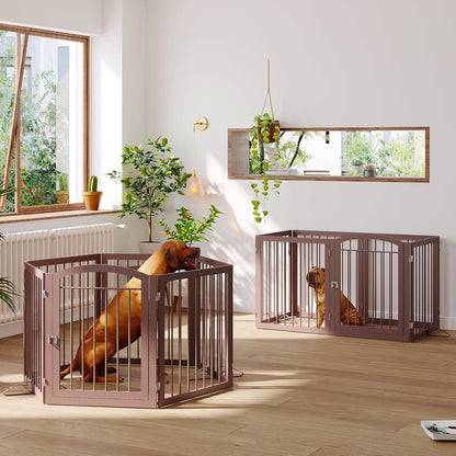 JSB 96-inch Extra Wide 30-inch Tall Dog gate with Door Walk Through, Freestanding Pet Gate for Halls, Stairs & Home, Pet Puppy Safety Dog Fence with 2PCS Support Feet (Black)