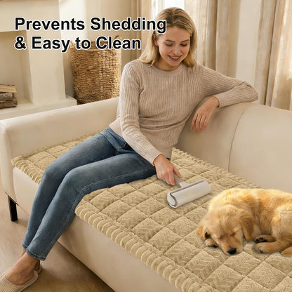 Smiry Non Slip Couch Covers for Dogs, Fuzzy Pet Couch Covers for 2-3 Cushion Sofa Pet Friendly, Soft Sofa Slipcovers Cushion Furniture Protector Washable (Beige, 27.6" x 59")
