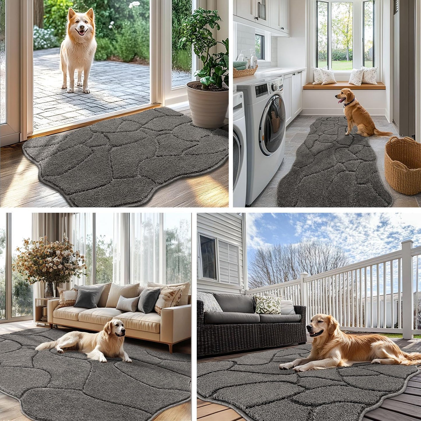 BSICPRO Large Dog Door Mat for Mud Paws, 22x47 Absorbent Dirt Trapper Long Door Mat, Non-Slip Washable Mud Mat for Dogs, Microfiber Soft Pet Rug Mat for Entryway, Dog Paws, Patio (Gray)