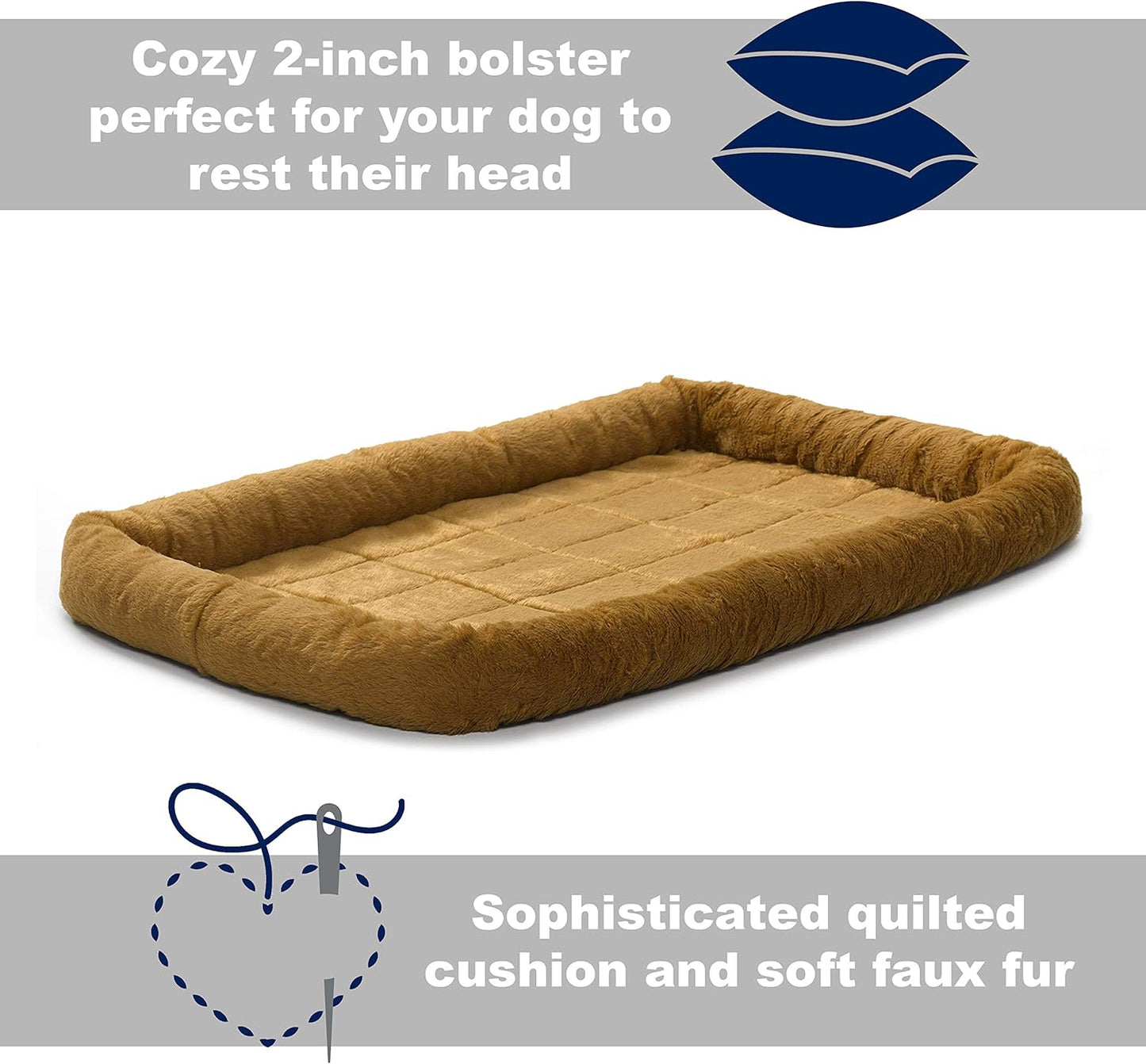 MidWest Homes for Pets QuietTime Dog Bed - White Fleece Bolster, Ultra-Soft and Machine Washable, Fits 24-Inch Crates and Carriers, for Small Breed Dogs