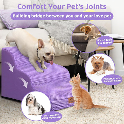 Zerbuger Dog Ramp and Stair for Bed 16" H-20 H,3-Step Cat Stair for Sofa and Chair,4-Step Dog Ramp for High Bed and Window,Durable Nonslip Fabric Cover for Indoor (Coffee-16 H, Pet Friendly, 3)