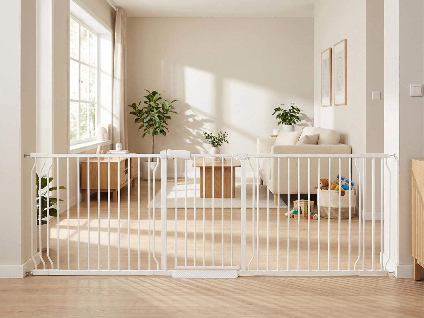 Extra Wide Baby Gate 85.8-90.5" Dog Gate Indoor Pressure Mounted No Drill Safety Gate for Large Entries, Kitchen,Stairs & Doorways, Black Metal Indoor Pet Gate for Kids & Dogs