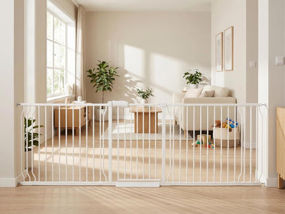 Extra Wide Baby Gate 85.8-90.5" Dog Gate Indoor Pressure Mounted No Drill Safety Gate for Large Entries, Kitchen,Stairs & Doorways, Black Metal Indoor Pet Gate for Kids & Dogs