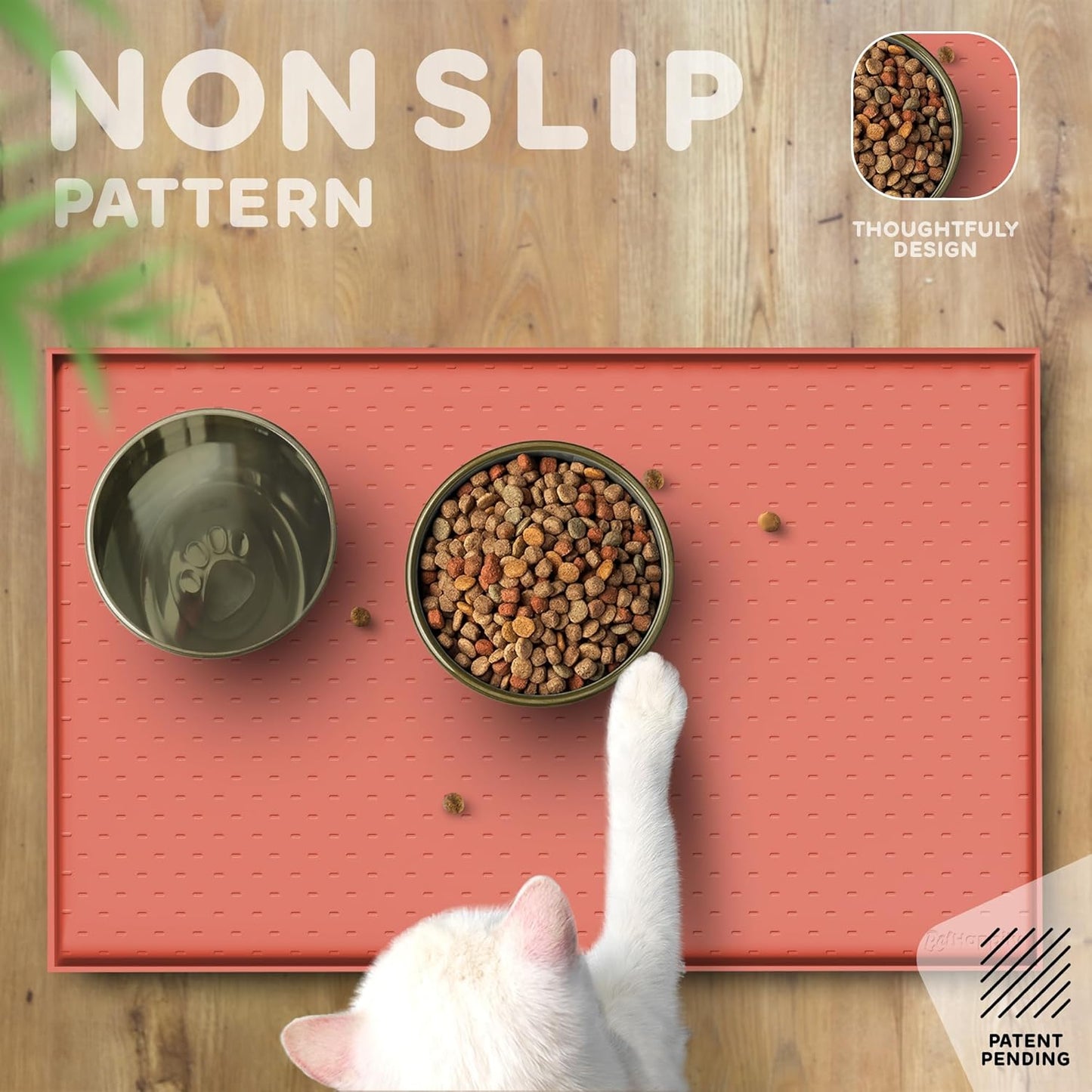 Dog Food Mat - Raised Edges Dogs Mat for Food and Water Prevent Spill, Waterproof Cat Food Mats Protect Floors, Easy Clean Dog Bowl Mats for Food and Water, Silicone Pet Feeding Placemats