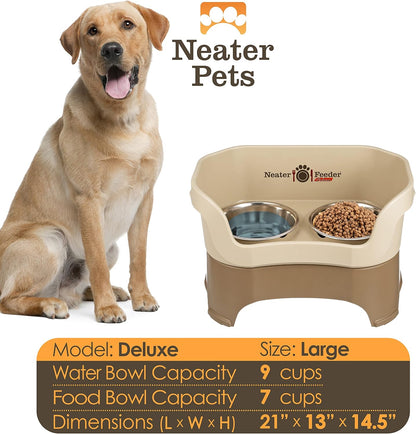 Neater Pet Brands Neater Feeder Deluxe Mess Proof Dog Bowls Elevated for Large Dogs Over 40 lbs, Made in USA, No Spill Raised Dog Food Bowl Stand Feeding Station, Food and Water Bowl Set, Black