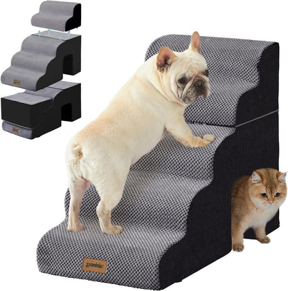 ZOMISIA Dog Ramp for Large Dogs - 24"H 5-Step Pet Stairs for High Beds with Tunnel, 2-in-1 Design with Zippers, Suitable for Indoor Cat Ladders with Non-Slip Bottom, Beige