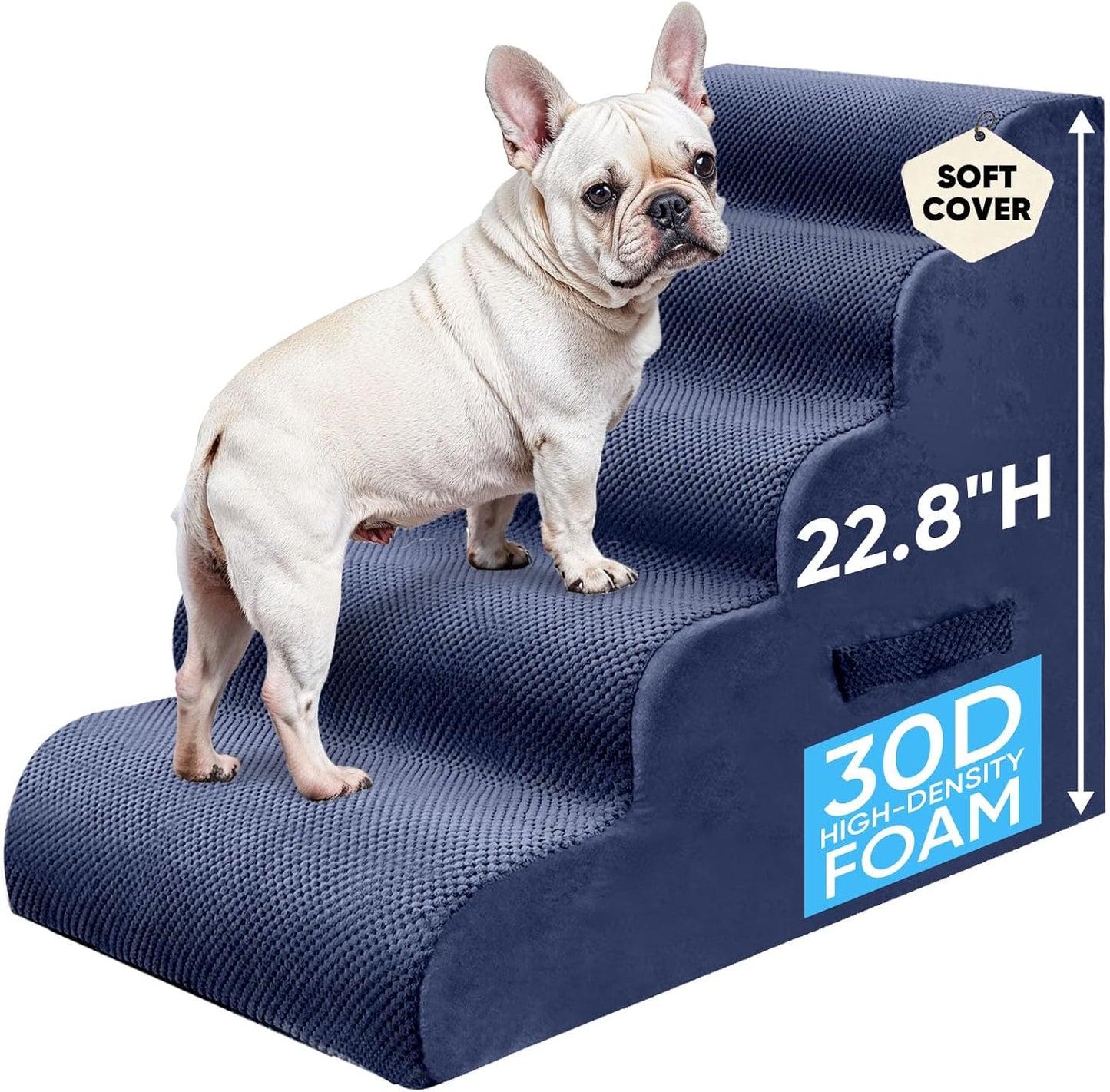 PAWSCRAT Pet Stairs for Dogs 4-Step, 19.6" H Pet Stairs for High Bed, Couch Sofa & Chair, 30D Material Soft Foam Dog Steps with Non-Slip Bottom Surface Removable Washable Cover, Grey