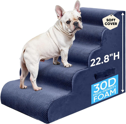 PAWSCRAT Pet Stairs for Dogs 4-Step, 19.6" H Pet Stairs for High Bed, Couch Sofa & Chair, 30D Material Soft Foam Dog Steps with Non-Slip Bottom Surface Removable Washable Cover, Grey