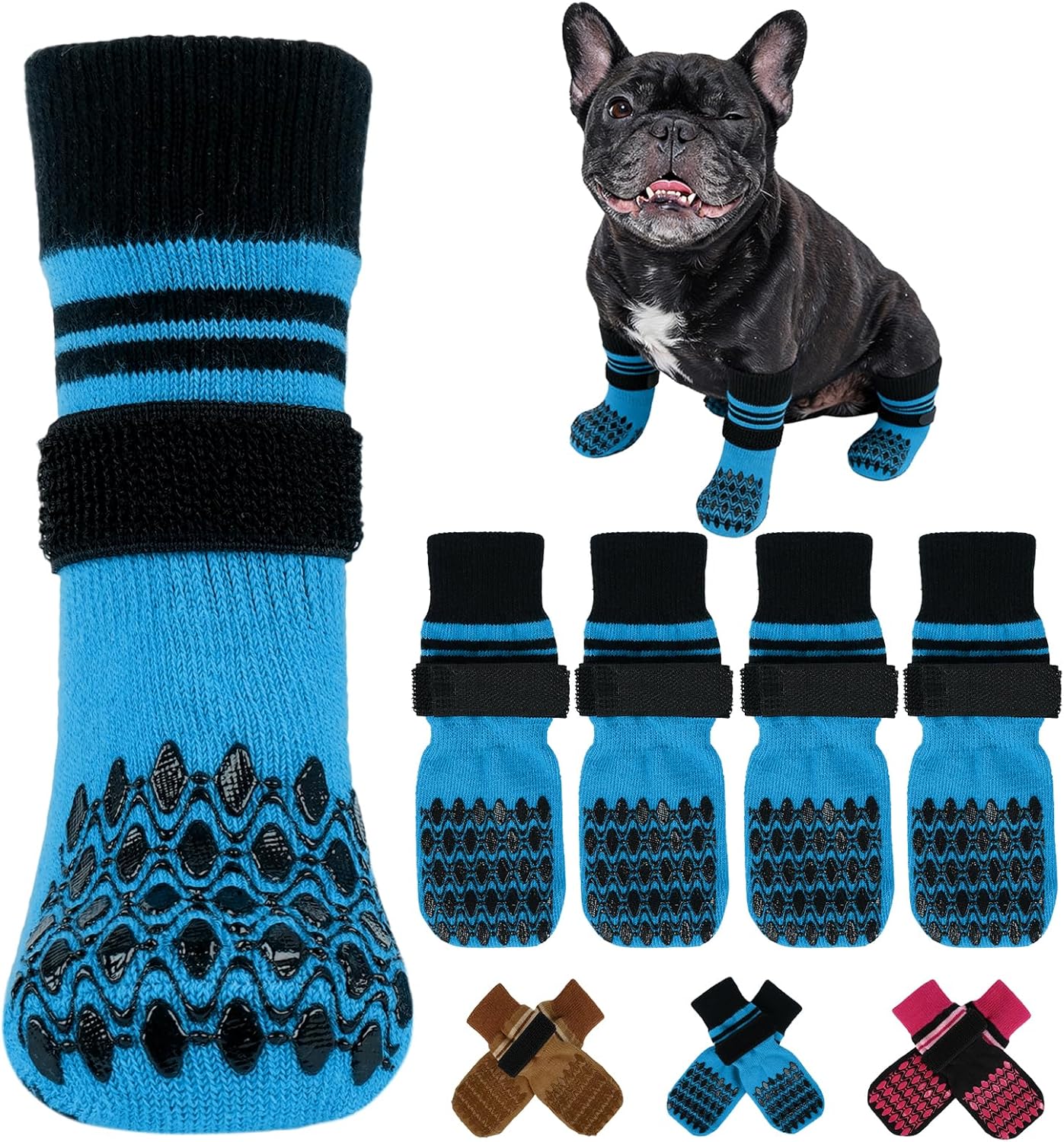Kuoser Non Slip Dog Socks for Hardwood Floors, 4Pack Anti-Slip Dog Grippy Socks to Prevent Licking Paws, Dogs Booties Paw Protectors with Double-Sided Traction for Small Medium Large Senior Dogs, XS