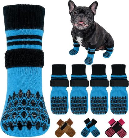 Kuoser Non Slip Dog Socks for Hardwood Floors, 4Pack Anti-Slip Dog Grippy Socks to Prevent Licking Paws, Dogs Booties Paw Protectors with Double-Sided Traction for Small Medium Large Senior Dogs, XS