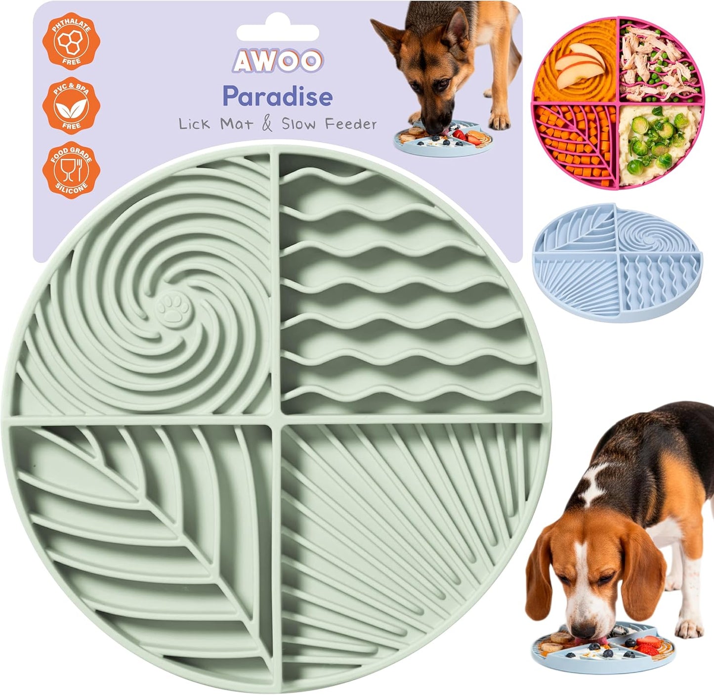 Awoo Paradise - Dog Lick Mat for Slow Feeding & Anxiety - Non-Slip Silicone Slow Feeder with Suction Cups - Dishwasher Safe Pet Dish for Grooming, Training, and Boredom Relief (Fuschia)
