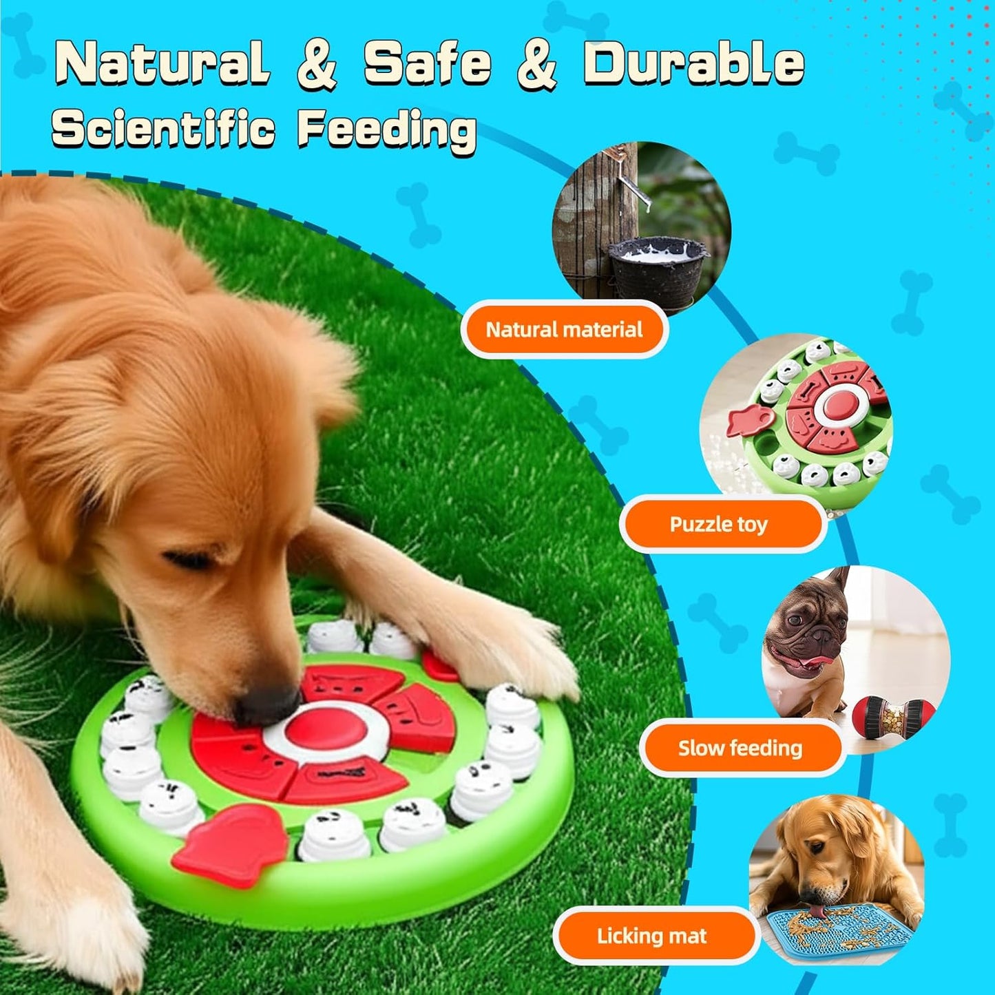 4 in1 Dog Puzzle Toy Set - Slow Feeder & Lick Mat for Puppy IQ Training & Mental Stimulate Treat Dispensing Ball | Pet Enrichment Interactive Toy (4 in 1 Blue+Green)