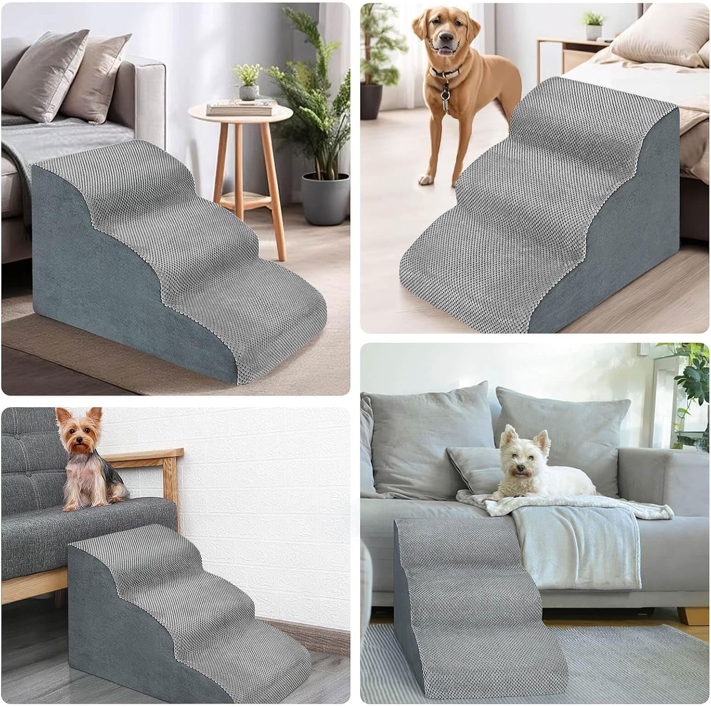 MEJYJEM 3 Steps High Density Foam Dog Stairs Ramps,Non-Slip Pet Steps for Older Dogs,Pet with Joint Pain, Sofa Bed Ladder for Cats