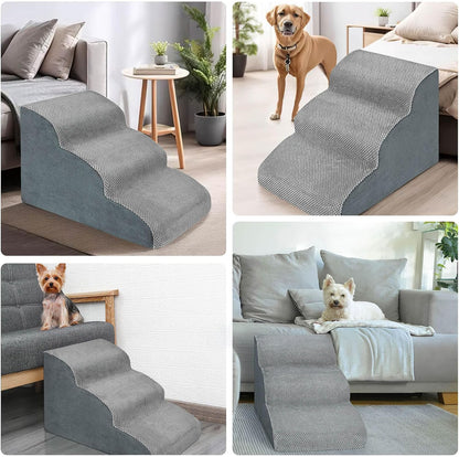MEJYJEM 3 Steps High Density Foam Dog Stairs Ramps,Non-Slip Pet Steps for Older Dogs,Pet with Joint Pain, Sofa Bed Ladder for Cats