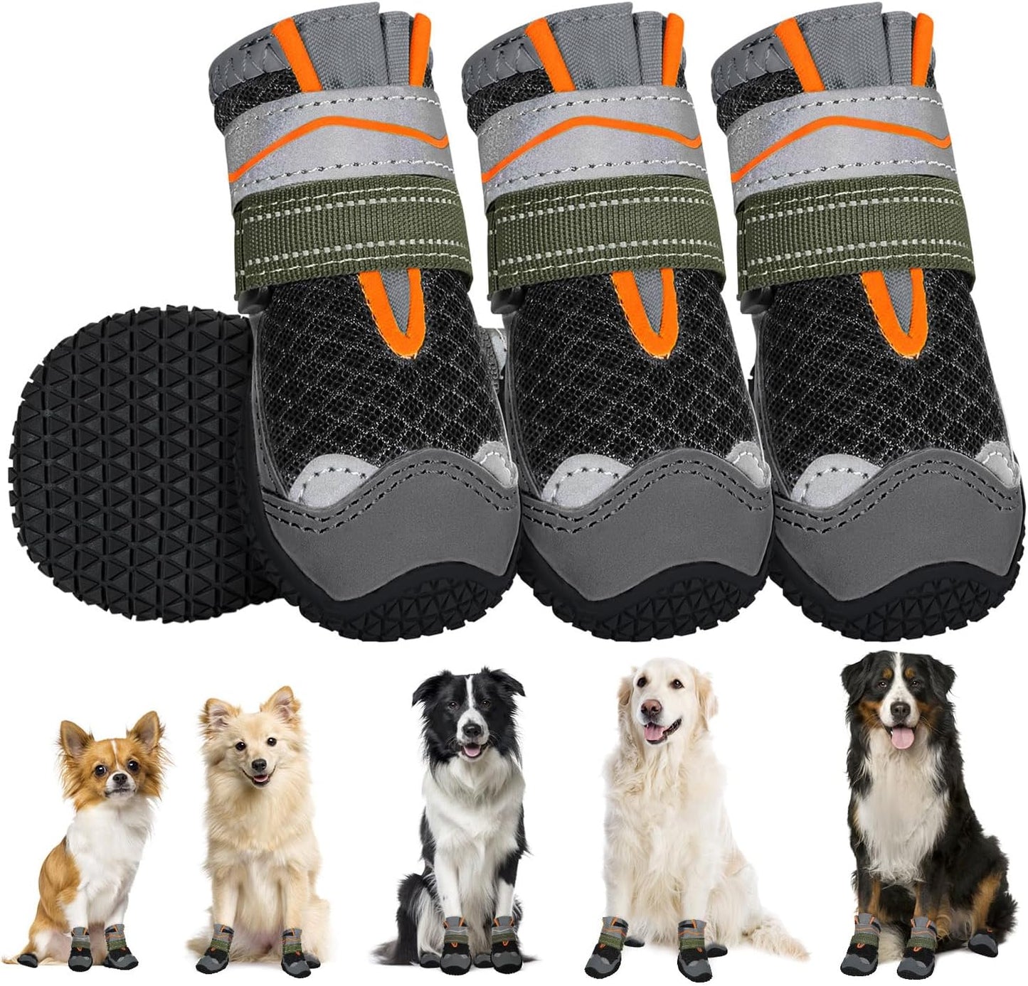SlowTon Dog Shoes for Large Small Medium Dogs - Breathable Dog Boots for Summer Hot Pavement, Paw Protector for Outdoor Walking Winter Snow, Anti-Slip Rubber Dog Booties for Hardwood Floor (Green, 6)