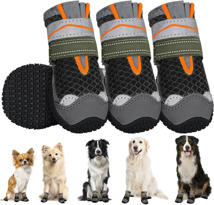 SlowTon Dog Shoes for Large Small Medium Dogs - Breathable Dog Boots for Summer Hot Pavement, Paw Protector for Outdoor Walking Winter Snow, Anti-Slip Rubber Dog Booties for Hardwood Floor (Green, 6)