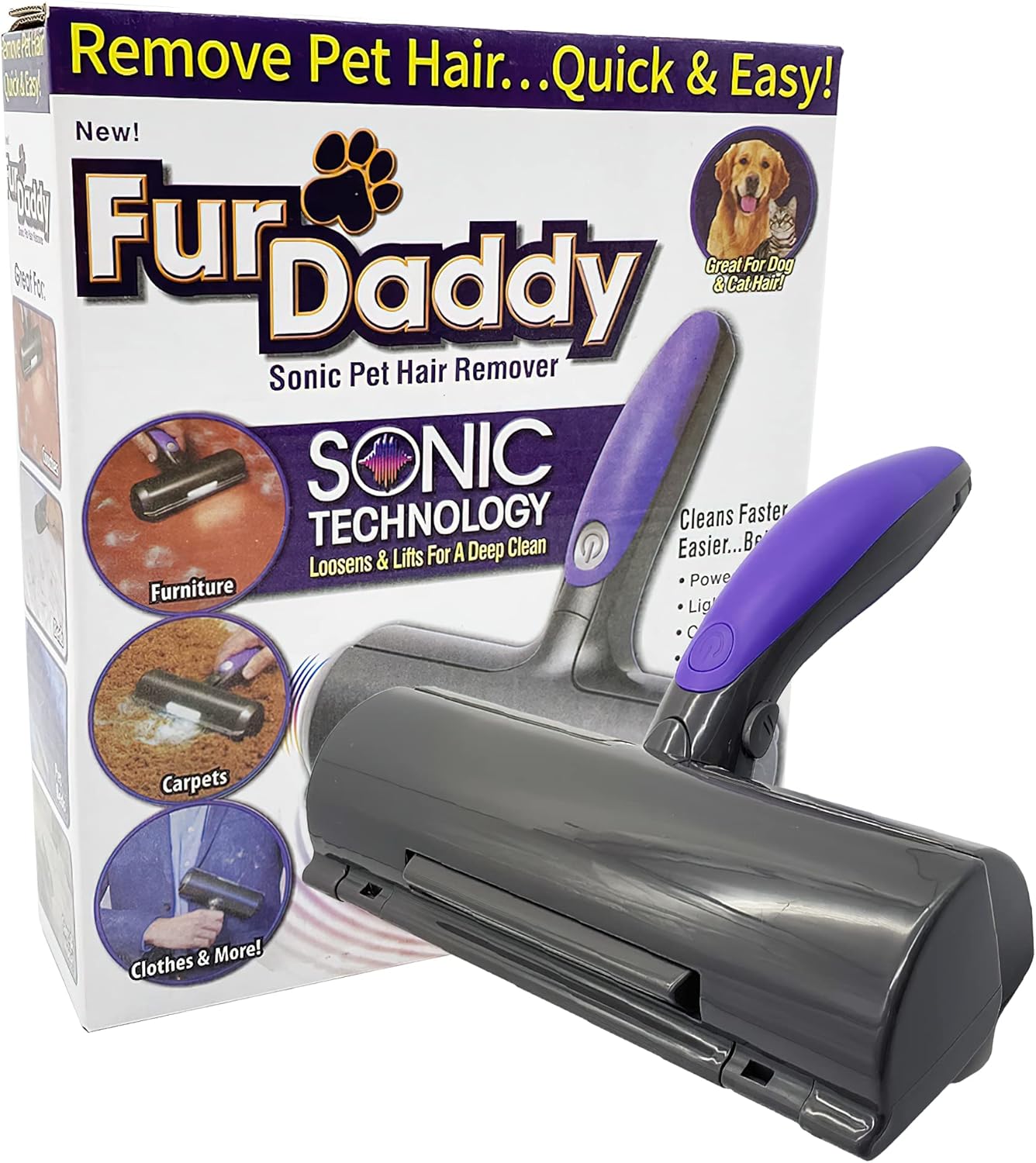 NC Furdaddy Sonic Pet Hair Remover Roller Dog Hair Remover, Cat Hair Remover, Pet Hair Remover