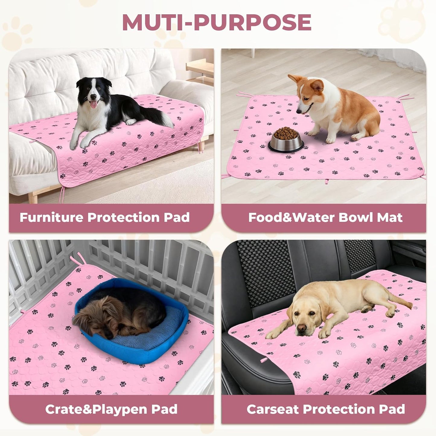 Fostanfly Washable Pee Pads for Dogs, 2 Pack Large 36"x41" Ultra-Absorbent and Leak-Proof Non-Slip Reusable Potty Training Pads for Dogs, Cats, Puppy, Potty Training of Add 8 Lanyards