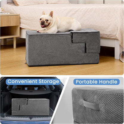 Aodisman Dog Stairs for Small Dogs, 3-Step Non-Slip Pet Stairs for Couch Sofa and Chair, Dog Bed Stairs for Puppy, Older Cat,Grey,13.6" H