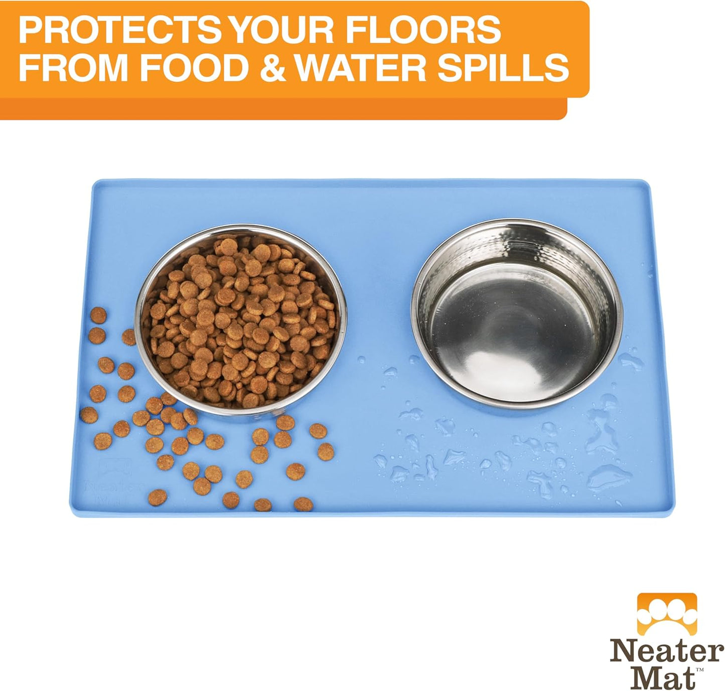 Neater Pet Brands Neater Mat Cat & Dog Food Mat, Waterproof & BPA-Free Silicone Placemat with Raised Edge for Under Food and Water Bowls, 19" x 12", Gunmetal Grey
